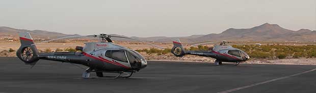 Helicopters on the gound in Las Vegas ready to go to Grand Canyon.